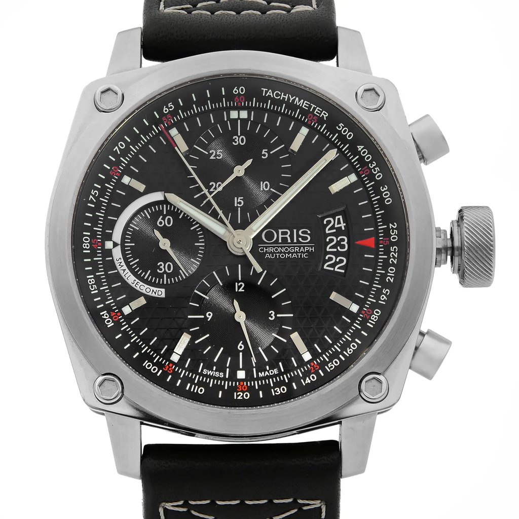 Up Close Front Facing Picture Of Oris 01 674 7616 4154-07 5 22 58FC Stainless Steel Watch Display Model Condition
