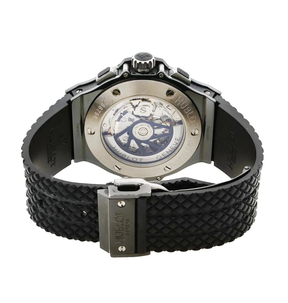 Back View Of {Caseback} Back Case And Closed Rubber Band Of Hublot 342.CX.130.RX Watch Pre Owned Condition