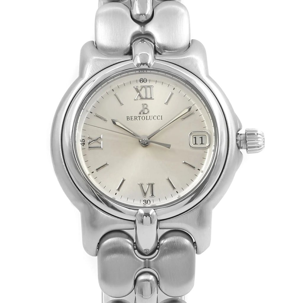 Up Close Front Facing Picture Of BERTOLUCCI 123 41 Stainless Steel Watch Pre Owned Condition