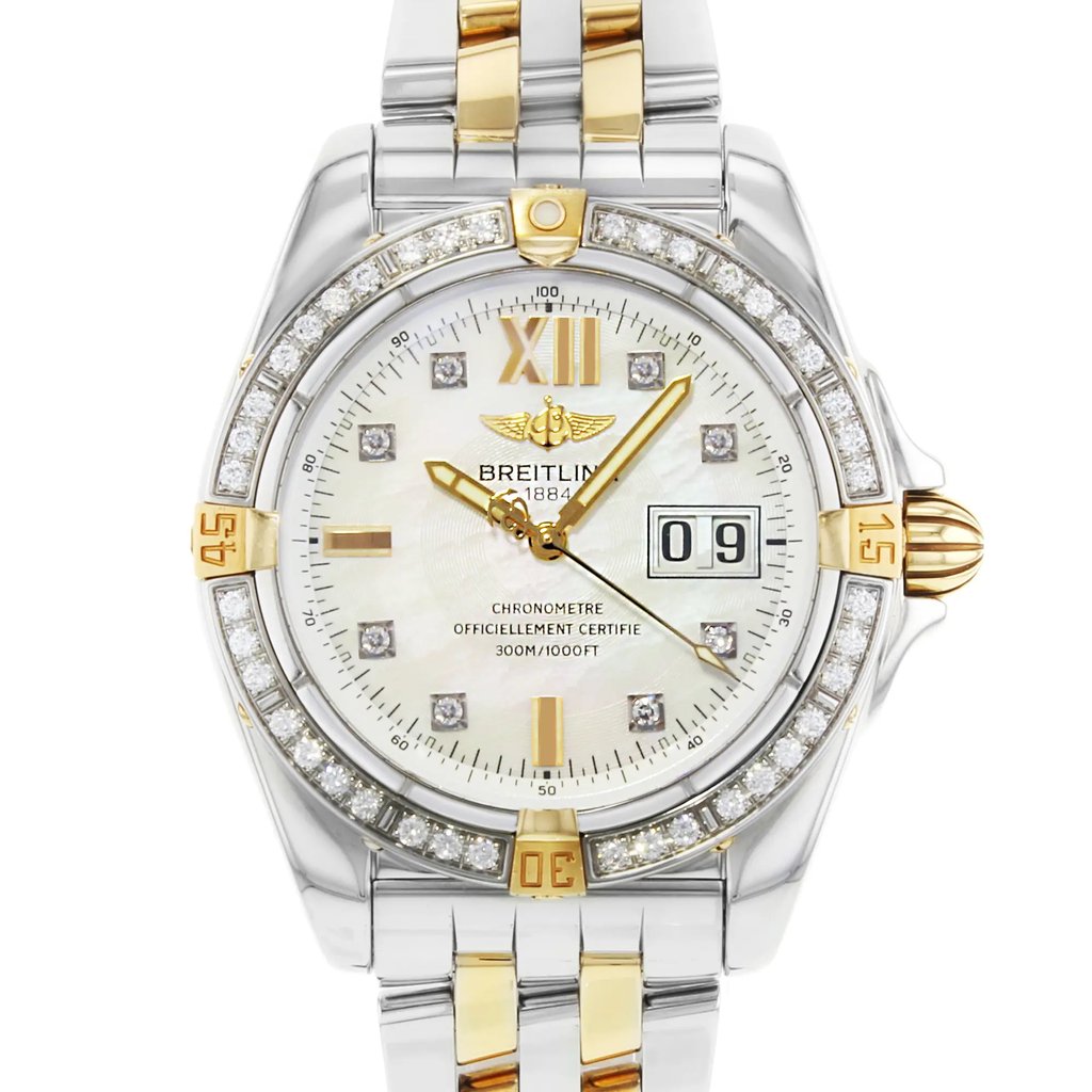Up Close Front Facing Picture Of Breitling B49350 Stainless Steel Watch Pre Owned Condition