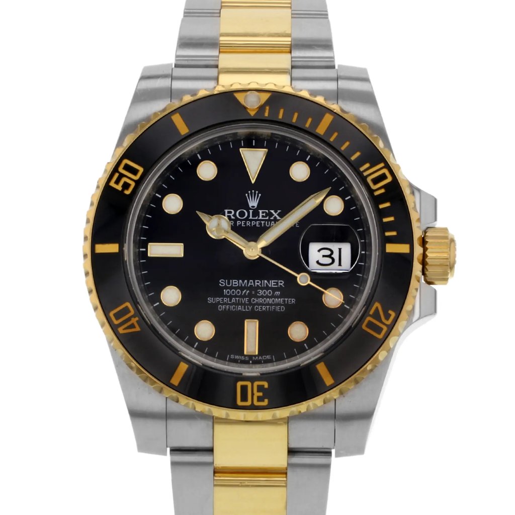 Up Close Front Facing Picture Of Rolex 116613LN Stainless Steel Watch Pre Owned Condition