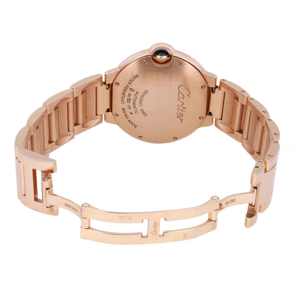Back View Of Screwback Back Case And Open Rose Gold Band Of Cartier WE902026 Watch Pre Owned Condition