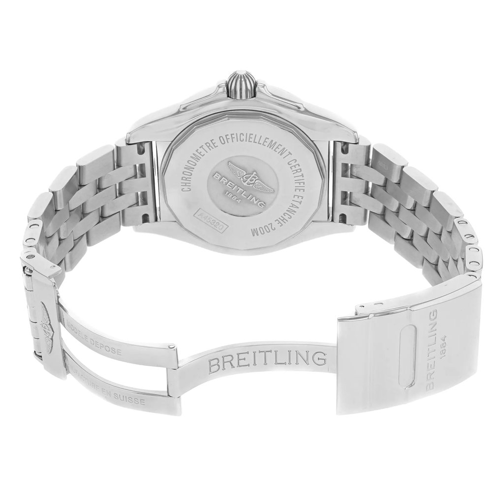 Back View Of {Caseback} Back Case And Open Stainless Steel Band Of Breitling A45320B9-G797-375A Watch Pre Owned Condition