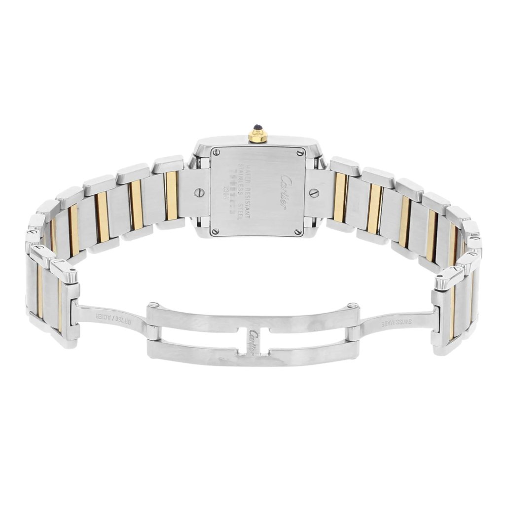 Back View Of Screwback Back Case And Open Stainless Steel,Gold Band Of Cartier W51007Q4 Watch Pre Owned Condition