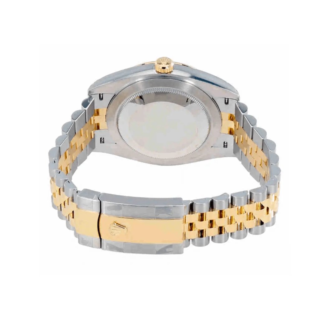 Back View Of {Caseback} Back Case And Closed Stainless and Solid Gold Band Of Rolex 126333 Watch Unworn Condition