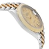 An image of a pre-owned Rolex men's luxury wristwatch, presented in a front close-up shot showcasing the watch face at a slight tilt. The round dial is champagne-colored with gold indices and luminous hands, featuring a date indicator at the 3 o'clock position. The bezel is gold, and the band is made of alternating stainless steel and solid gold links. The case material is stainless steel. The watch is viewed from a close distance, emphasizing its condition classified as excellent. The watch shows minor signs of wear or scratches.
