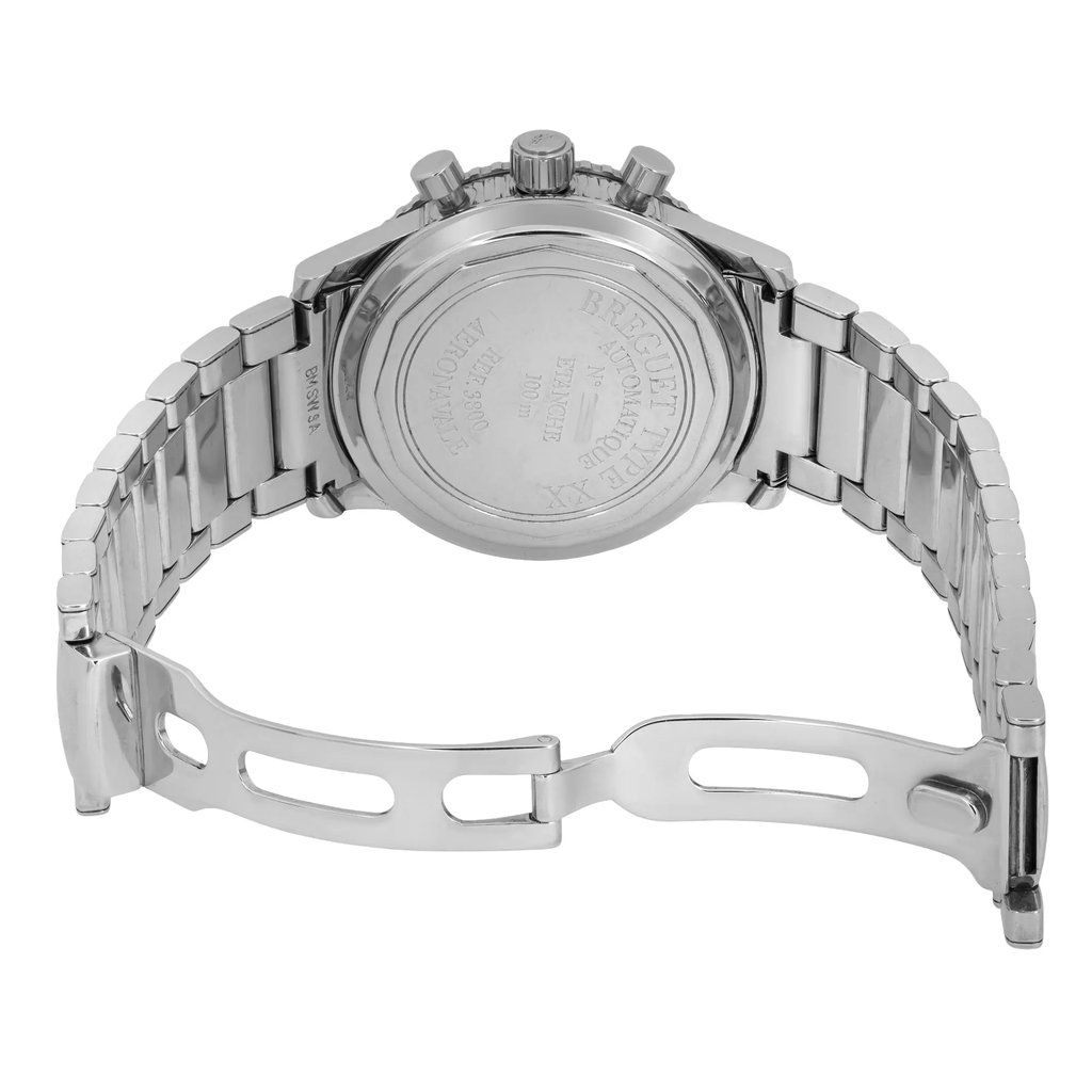 Back View Of Solid Back Case And Open Stainless Steel Band Of Breguet 3800ST/92/SW9 Watch Pre Owned Condition
