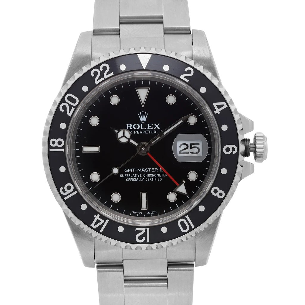 Up Close Front Facing Picture Of Rolex 16710 Stainless Steel Watch Pre Owned Condition
