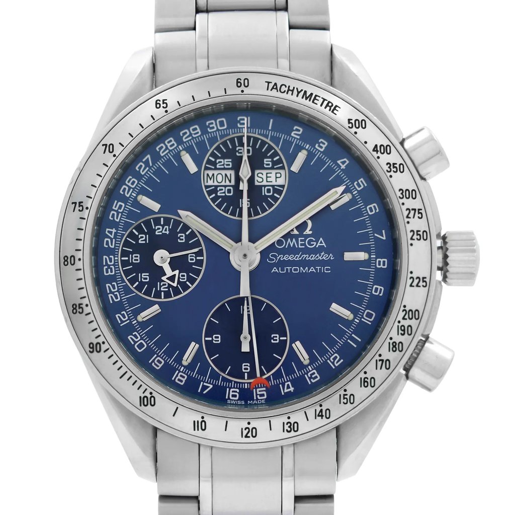 Up Close Front Facing Picture Of OMEGA 3523.80.00 Stainless Steel Watch Pre Owned Condition