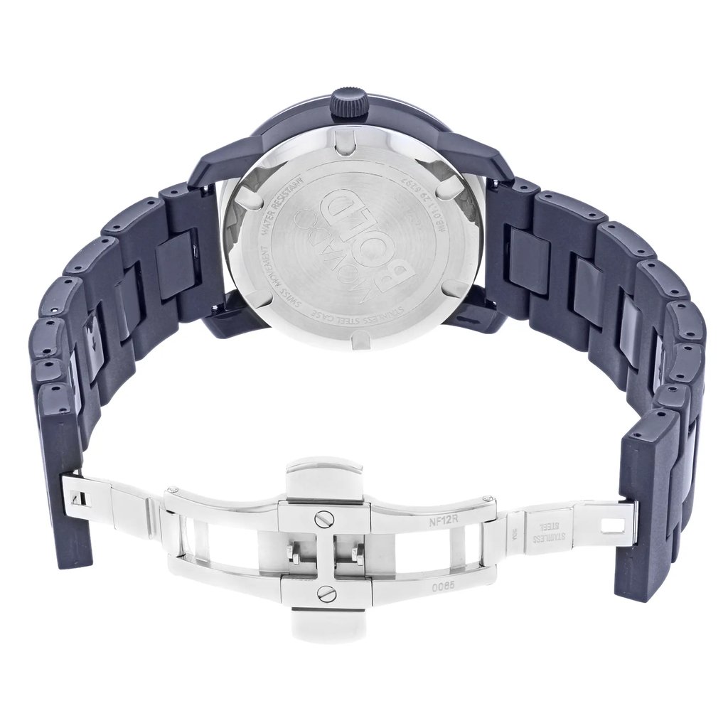 Back View Of Screwback Back Case And Open Plastic Band Of Movado 3600444 Watch Pre Owned Condition