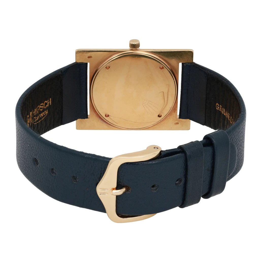 Back View Of Screwback Back Case And Closed Leather Band Of Rolex 9578 Watch Pre Owned Condition