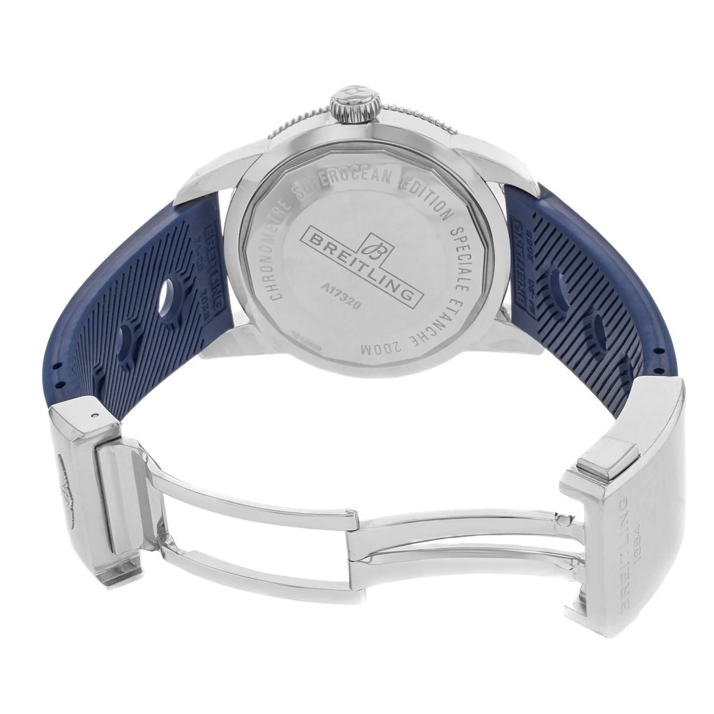 Back View Of {Caseback} Back Case And Open Silicon/Rubber Band Of Breitling A1732016/C734-205S Watch Pre Owned Condition