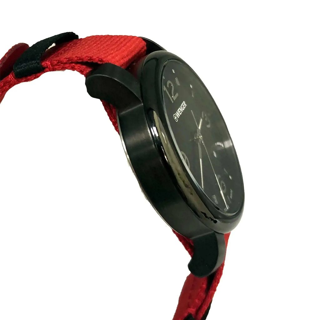 View Of Opposite Crown Facing Side Of Wenger 01.1041.132 Stainless Steel Watch Display Model Condition