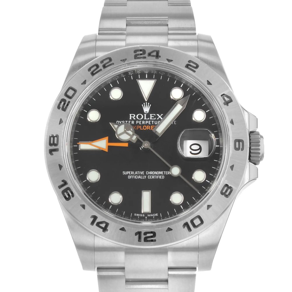 Up Close Front Facing Picture Of Rolex 216570 bk Stainless Steel Watch Unworn Condition