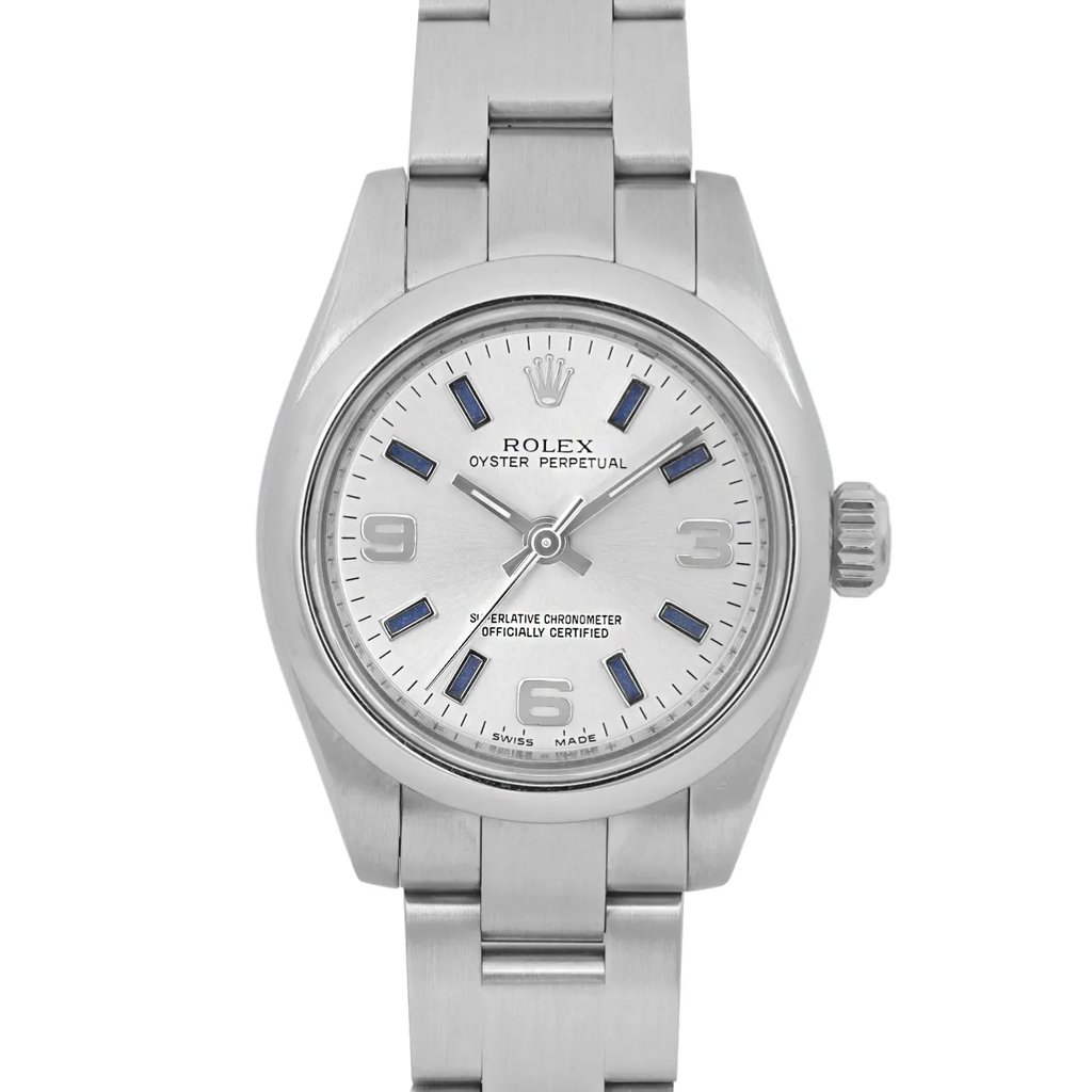 Up Close Front Facing Picture Of Rolex 176200 Stainless Steel Watch Pre Owned Condition