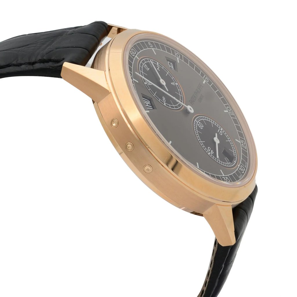 View Of Opposite Crown Facing Side Of Patek Philippe 5235/50R-001 Rose Gold Watch Unworn Condition