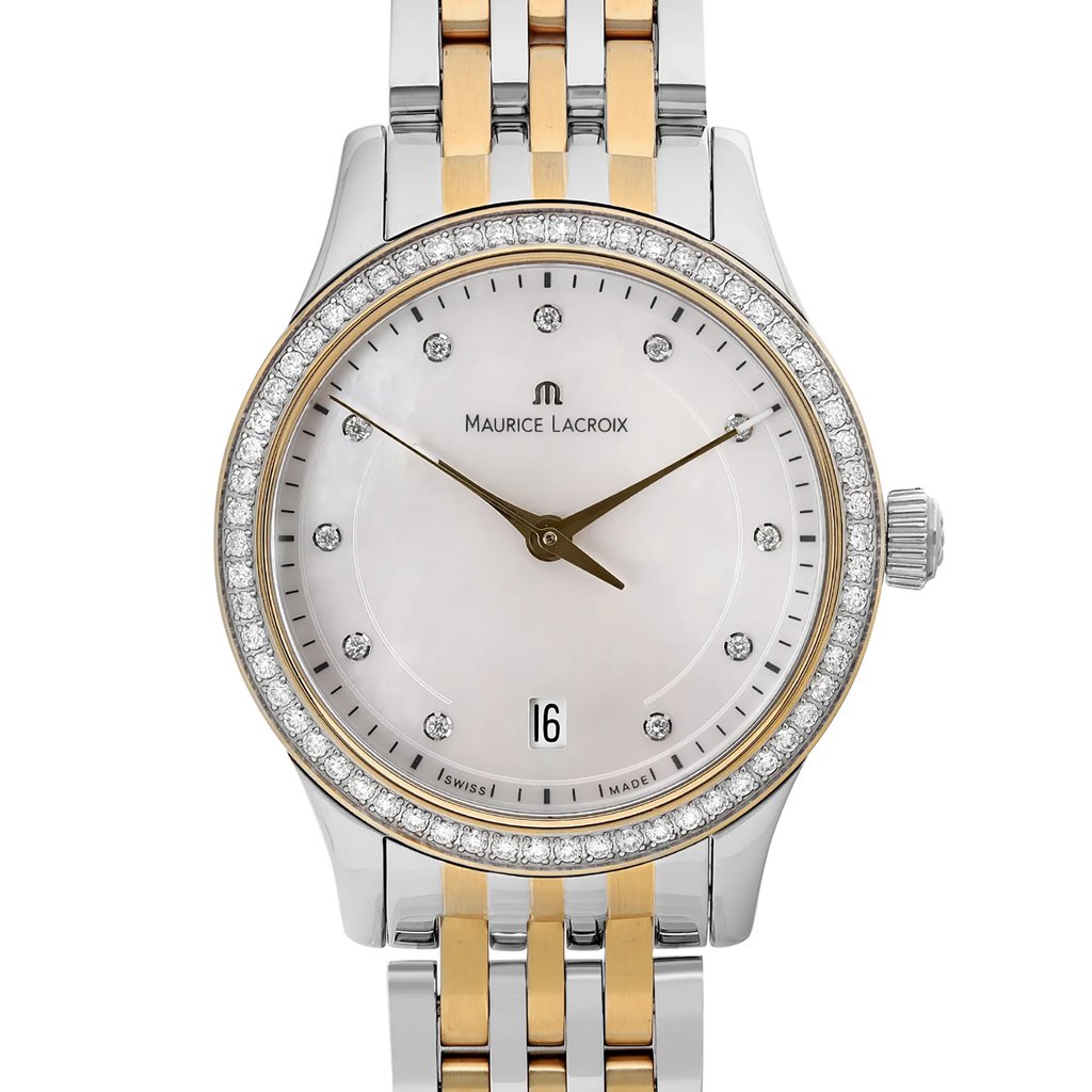 Up Close Front Facing Picture Of Maurice Lacroix LC1026-PVY23-170 Stainless Steel Watch Unworn Condition