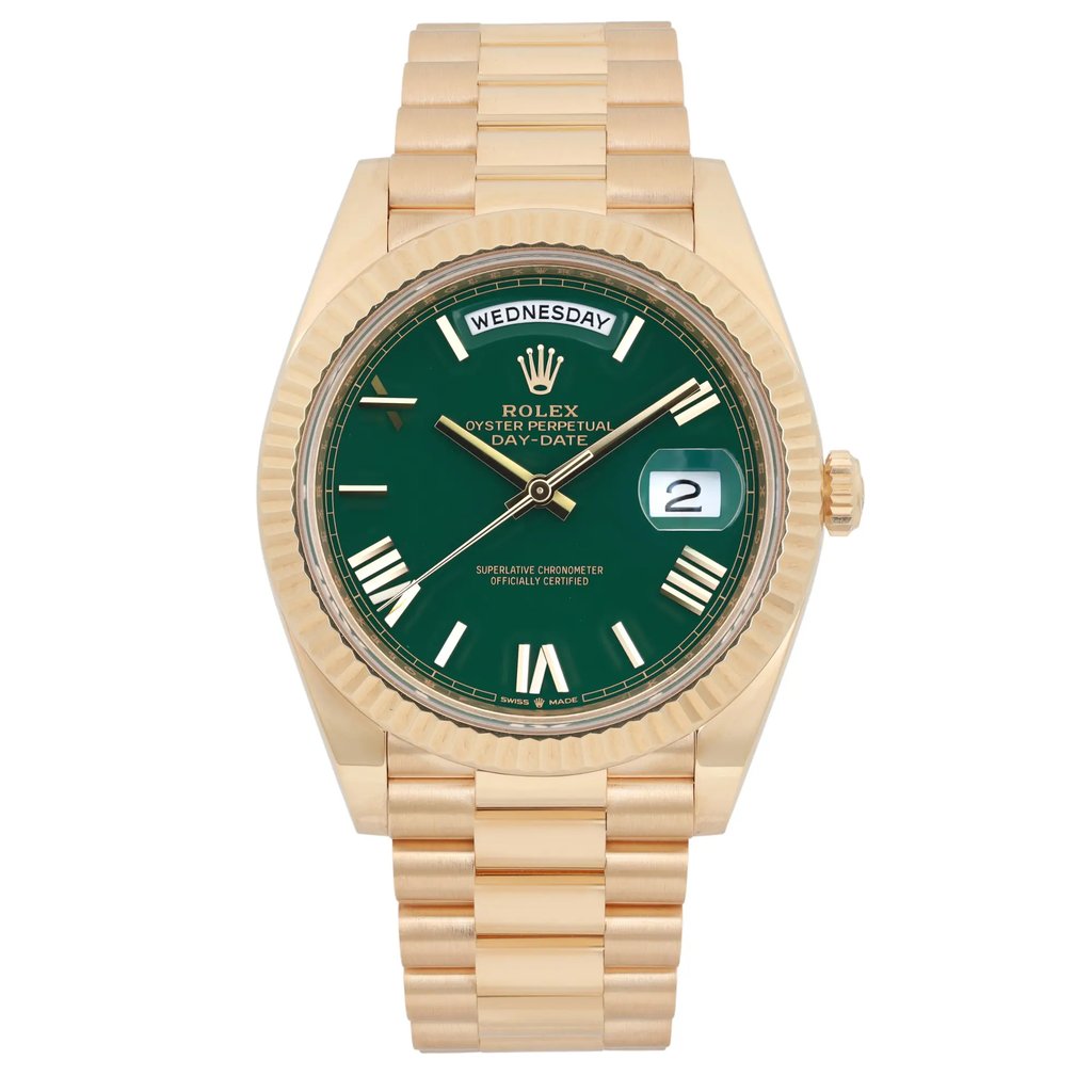 Front Full View Of Rolex 228238 Yellow Gold Watch Seller Refurbished Condition Excellent