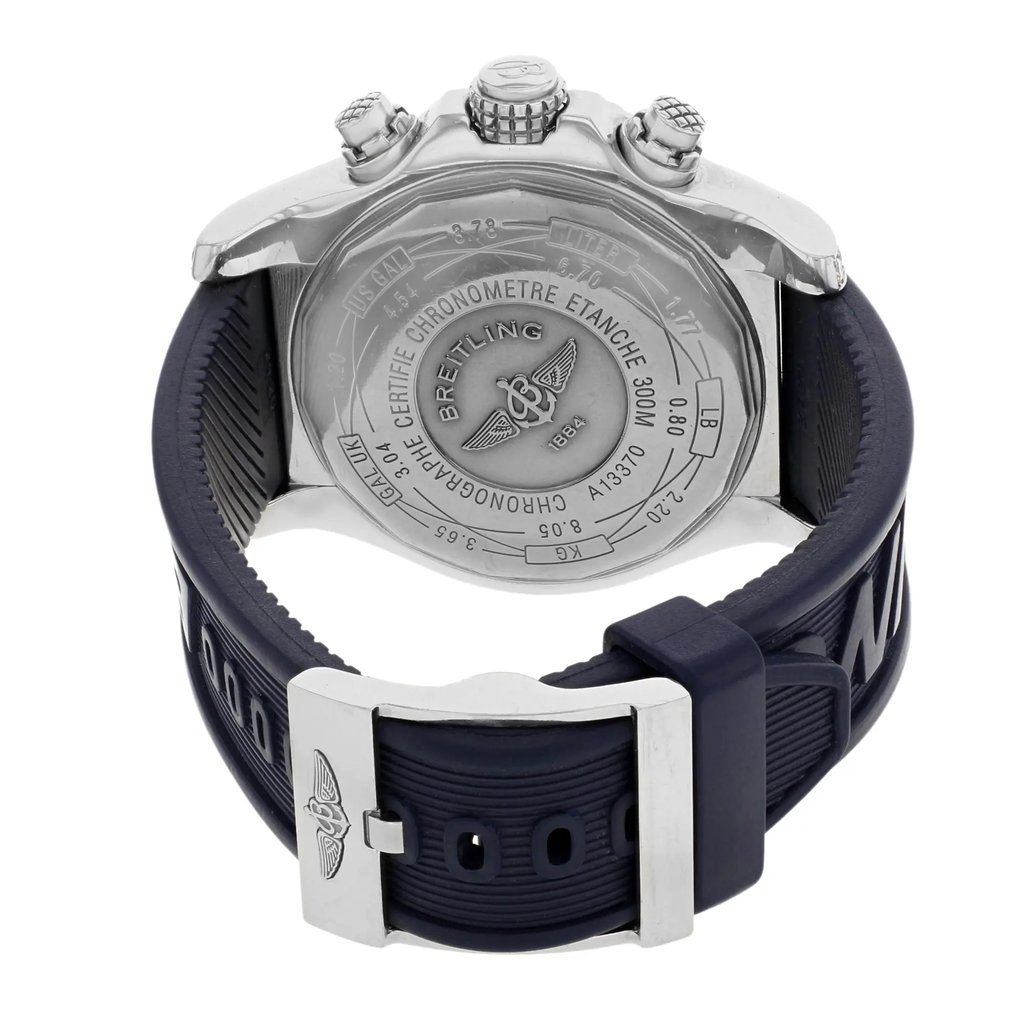 Back View Of {Caseback} Back Case And Closed Stainless Steel Band Of Breitling A13370 Watch Pre Owned Condition