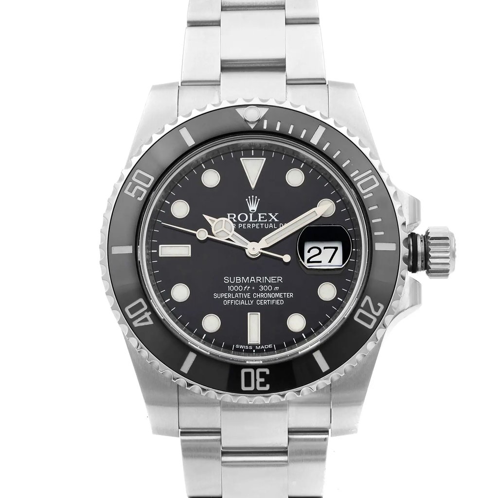 Up Close Front Facing Picture Of Rolex 116610LN Stainless Steel Watch Pre Owned Condition