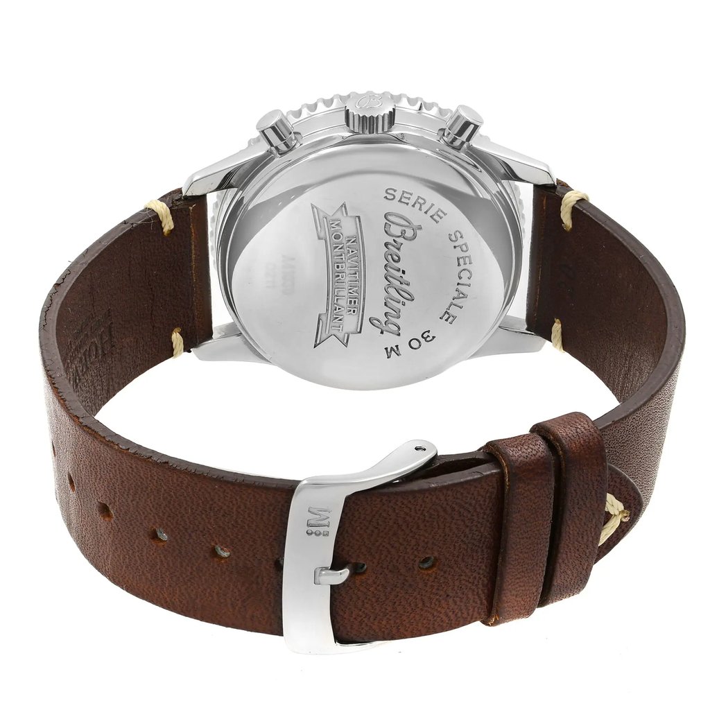 Back View Of {Caseback} Back Case And Closed Leather Band Of Breitling A41030 Watch Pre Owned Condition