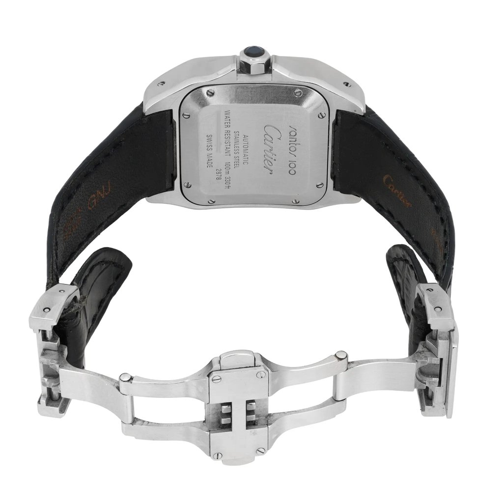 Back View Of Screwback Back Case And Open Stainless Steel Band Of Cartier 2878 Watch Pre Owned Condition