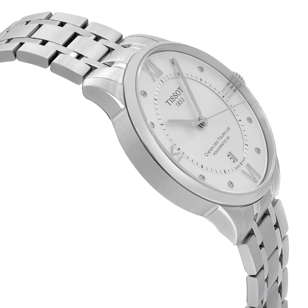 View Of Opposite Crown Facing Side Of Tissot T099.407.11.033.00 Stainless Steel Watch Display Model Condition