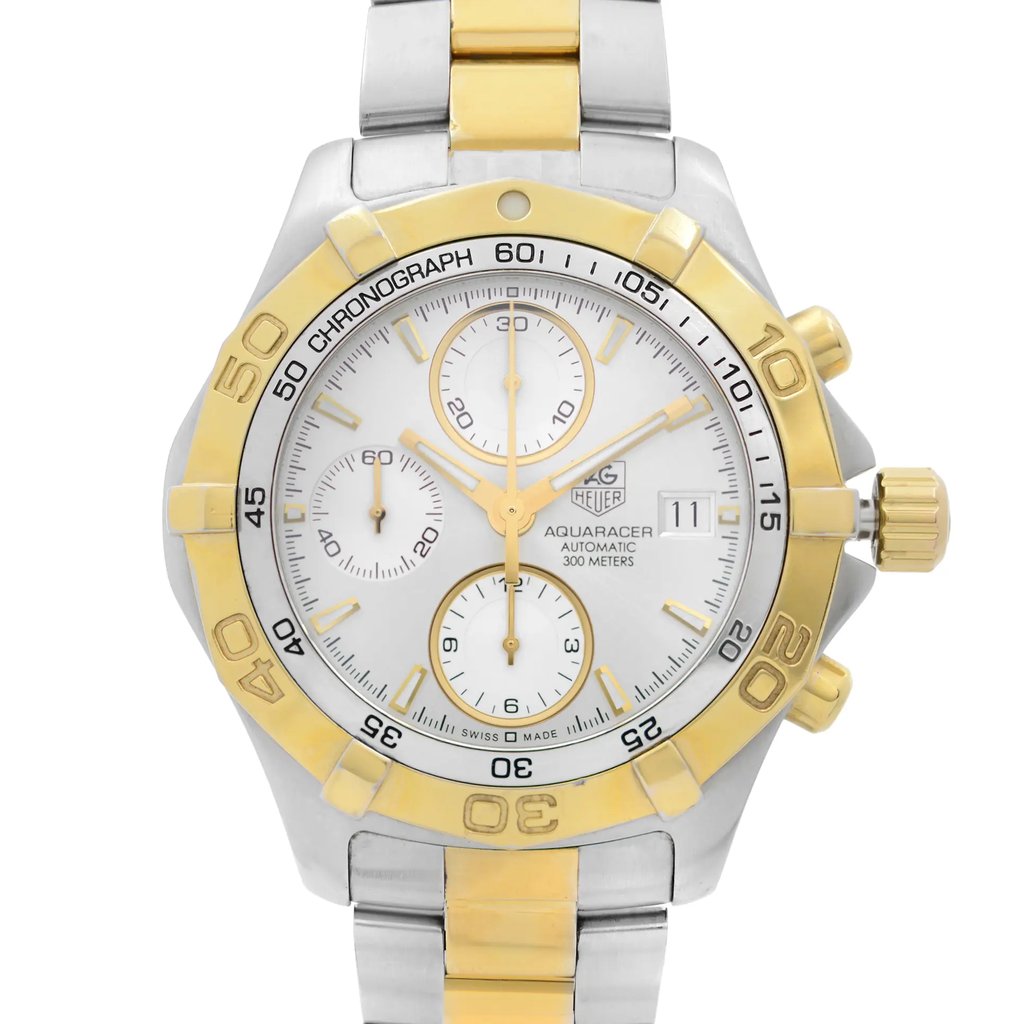 Up Close Front Facing Picture Of TAG Heuer CAF2120.BB0816 Stainless Steel Watch Pre Owned Condition