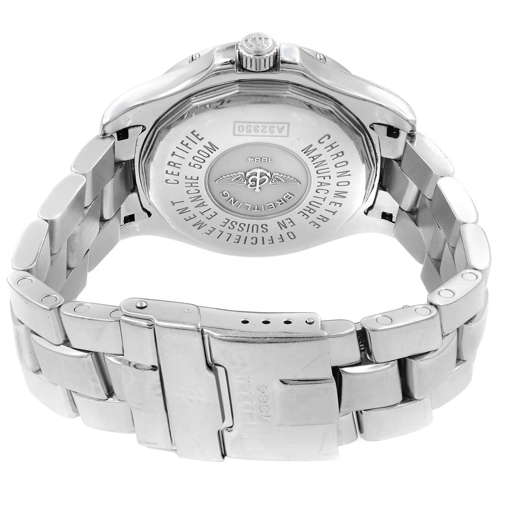 Back View Of {Caseback} Back Case And Closed Stainless Steel Band Of Breitling A32350 Watch Pre Owned Condition