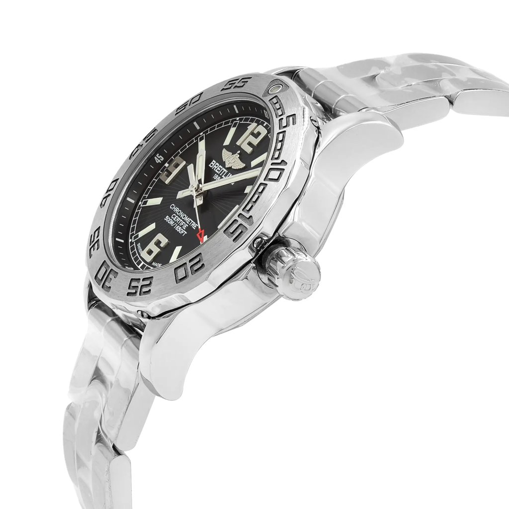 View Of Crown Facing Side Of Breitling A7738711/BB51-158A Stainless Steel Watch Display Model Condition