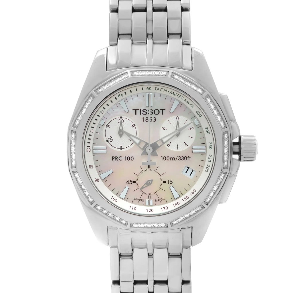 Up Close Front Facing Picture Of Tissot T22.1.486.21 Silver,Stainless Steel Watch Pre Owned Condition