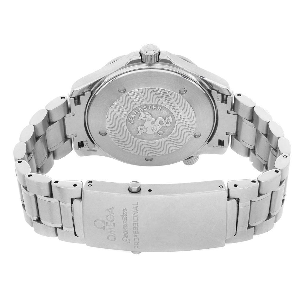 Back View Of Solid Back Case And Closed Stainless Steel Band Of OMEGA 2265.80.00 Watch Pre Owned Condition