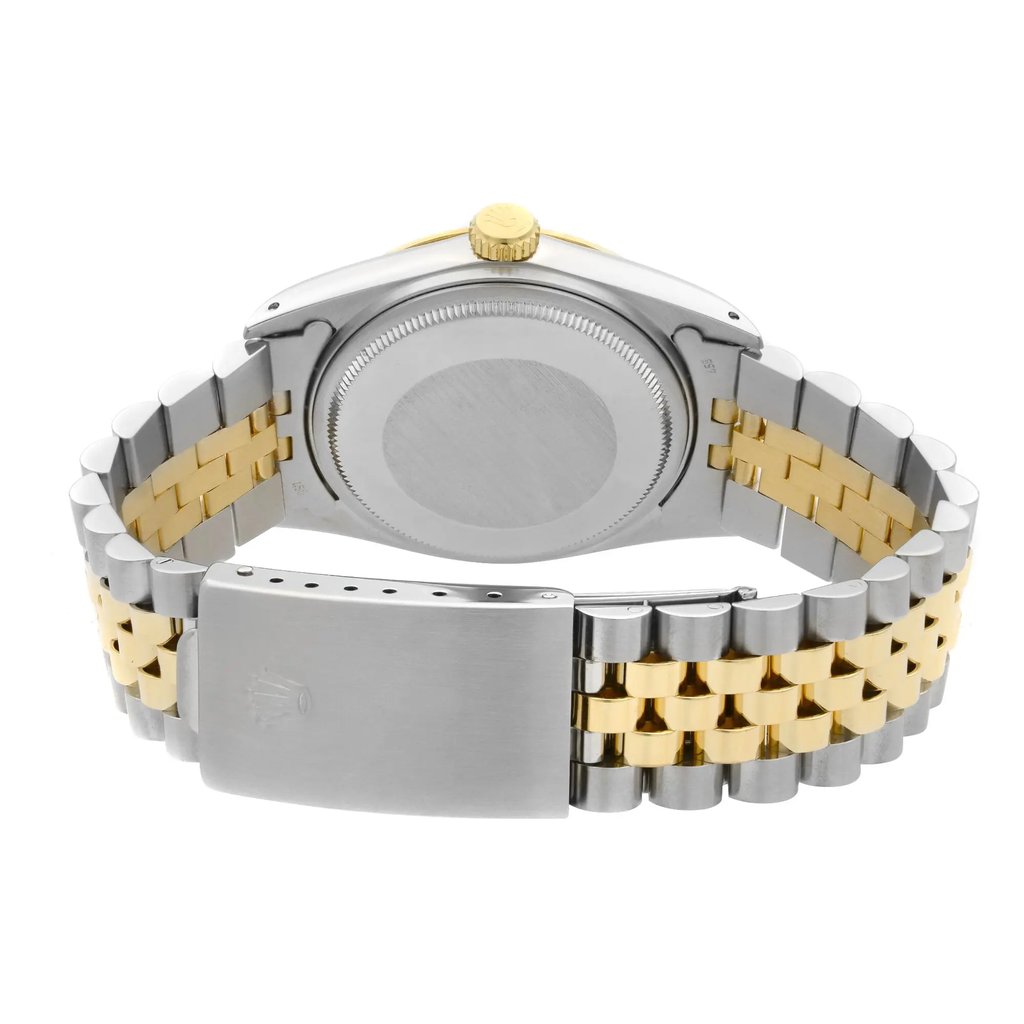 Back View Of Solid Back Case And Closed Stainless and Solid Gold Band Of Rolex 16013 Watch Pre Owned Condition