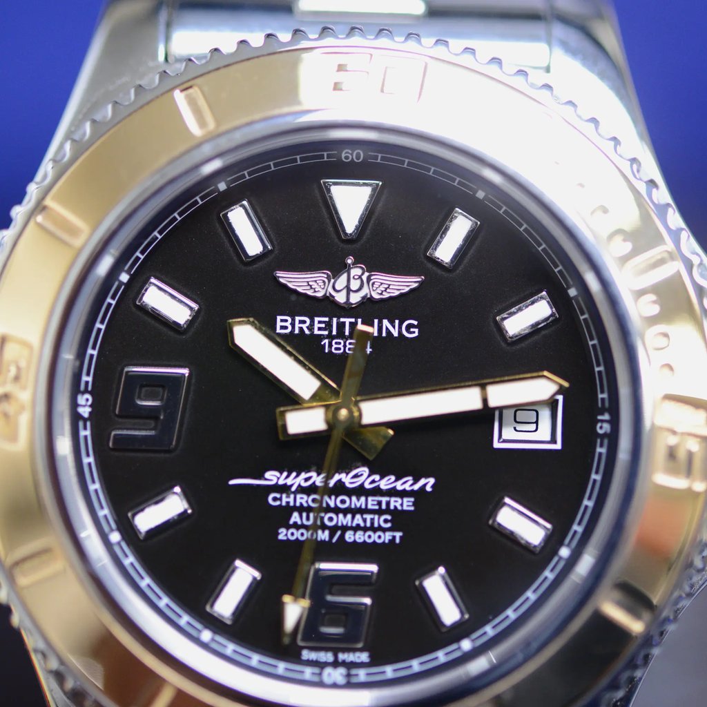Up Close Front Facing Picture Of Breitling C1739112.BA77.163A Stainless Steel Watch Pre Owned Condition