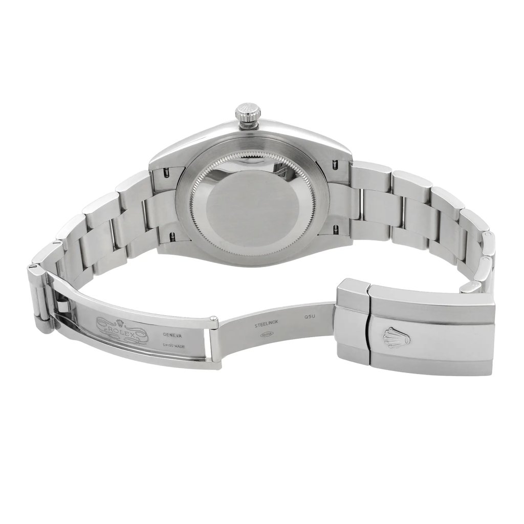 Back View Of Solid Back Case And Open Stainless Steel Band Of Rolex 116334 Watch Pre Owned Condition