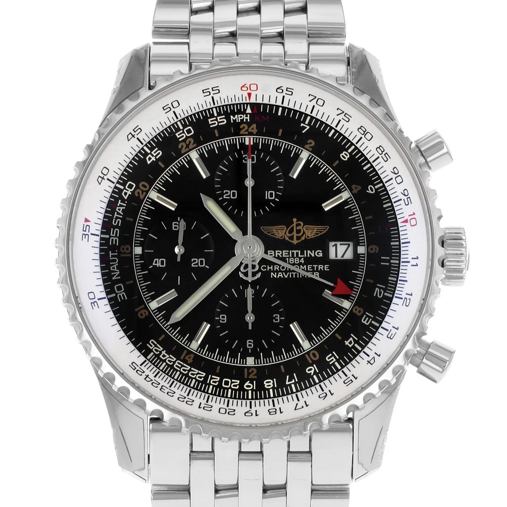Up Close Front Facing Picture Of Breitling A2432212 / B726-443A Stainless Steel Watch Display Model Condition