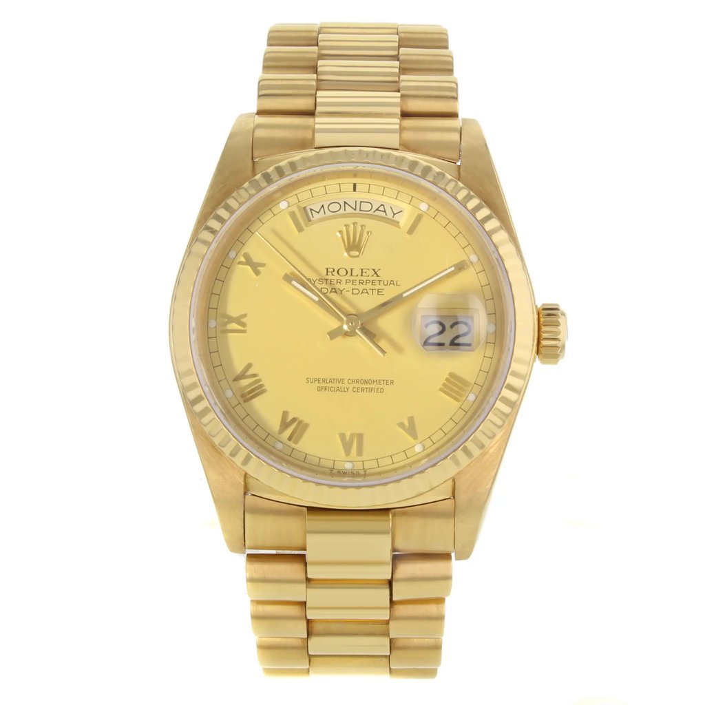 Front Full View Of Rolex 18038 Gold 18kt Watch Pre Owned Condition {Product Condition}