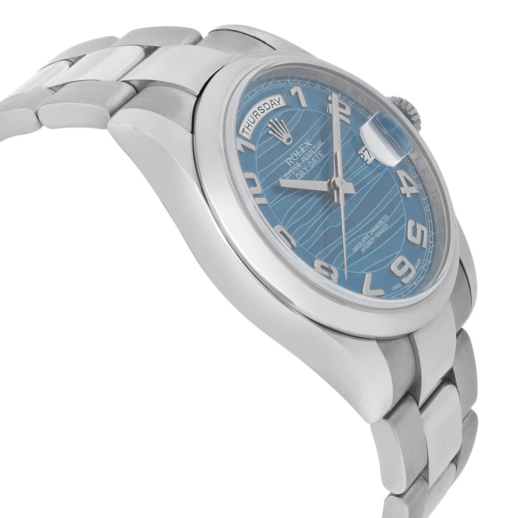 View Of Opposite Crown Facing Side Of Rolex 118209 White Gold Watch Pre Owned Condition