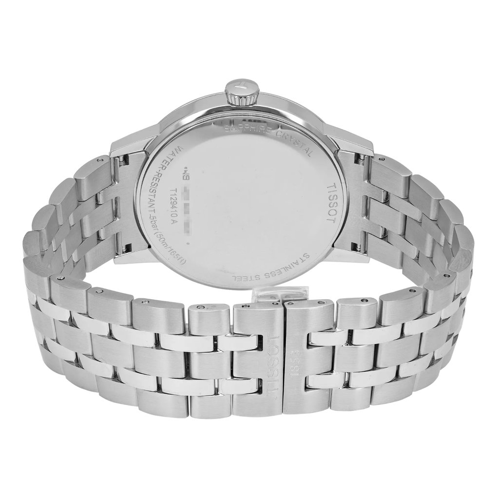 Back View Of Solid Back Case And Closed Stainless Steel Band Of Tissot T129.410.11.053.00 Watch Display Model Condition