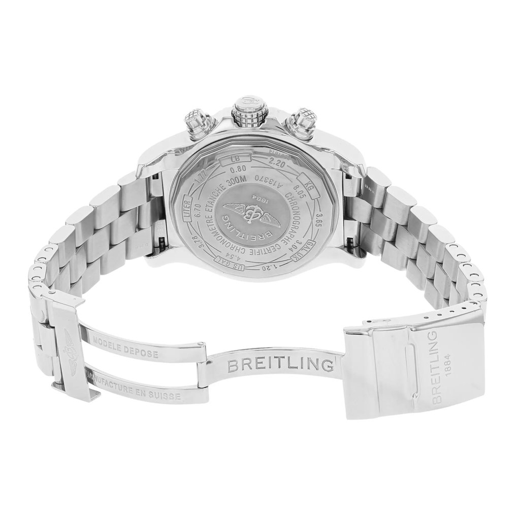 Back View Of {Caseback} Back Case And Open Stainless Steel Band Of Breitling A1337011/B907-135A Watch Pre Owned Condition