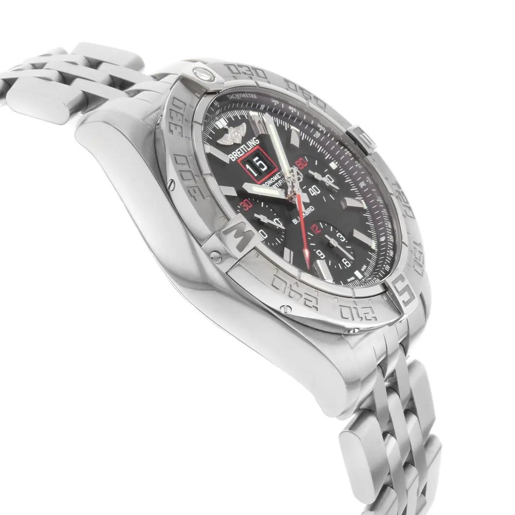 View Of Opposite Crown Facing Side Of Breitling A4436010/BB71-379A Stainless Steel Watch Display Model Condition
