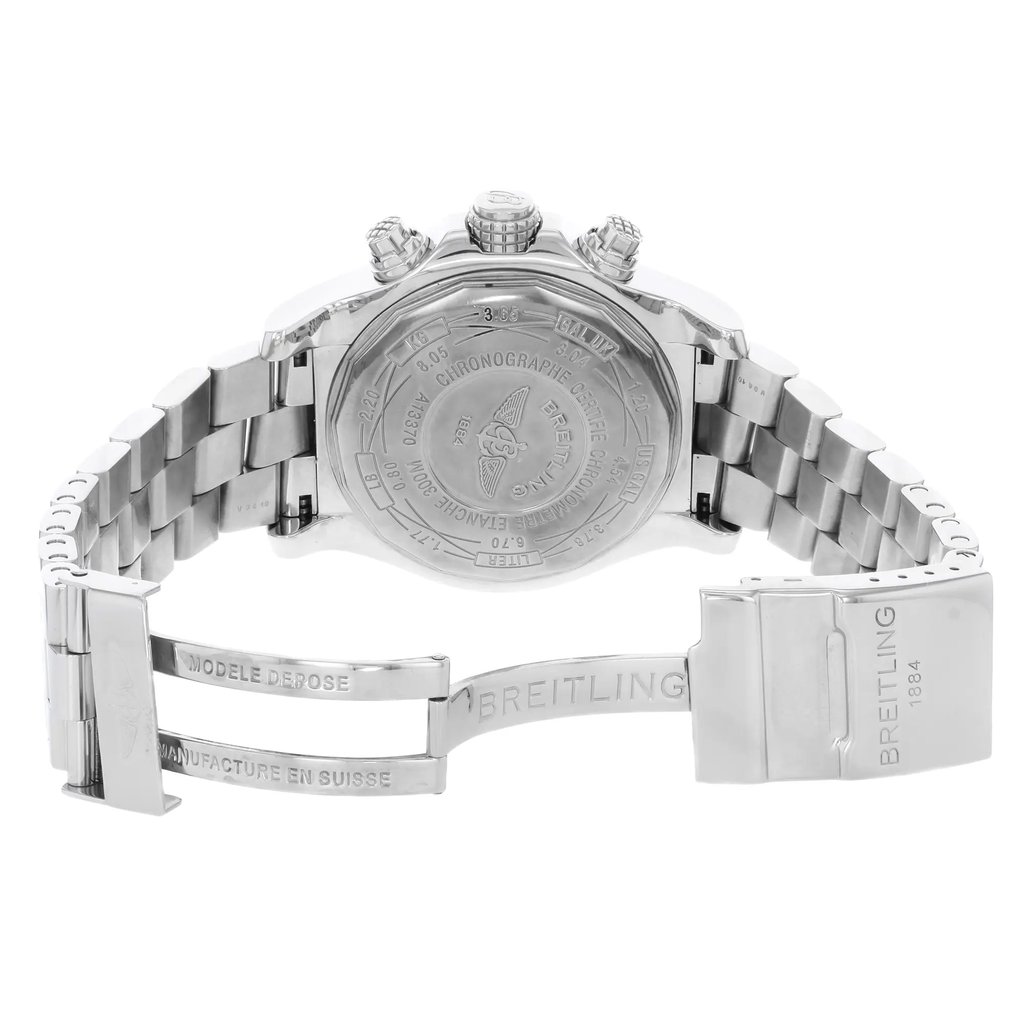 Back View Of {Caseback} Back Case And Open Stainless Steel Band Of Breitling A1337053/B973-135A Watch Display Model Condition