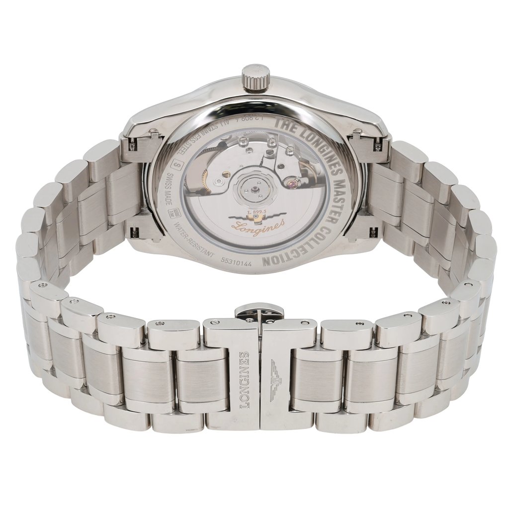 Back View Of Exhibition Back Case And Closed Stainless Steel Band Of Longines L2.909.4.92.6 Watch New Condition