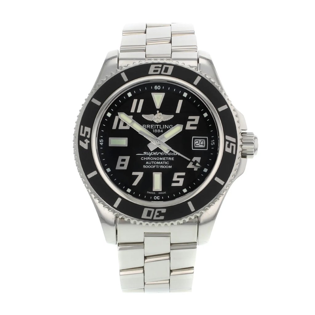 Front Full View Of Breitling A1736402/BA28-161A Stainless Steel Watch Pre Owned Condition {Product Condition}
