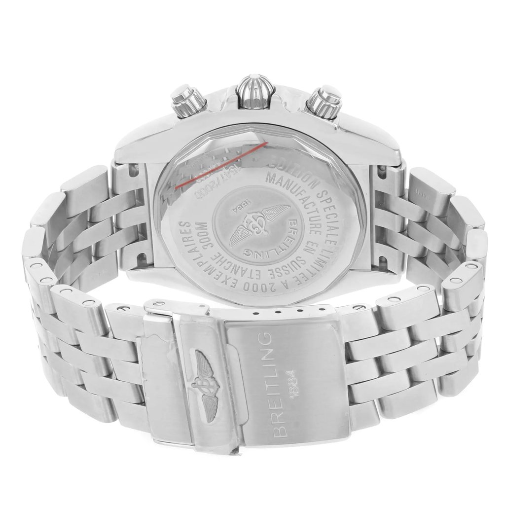 Back View Of {Caseback} Back Case And Closed Stainless Steel Band Of Breitling A4436010/BB71-379A Watch Display Model Condition