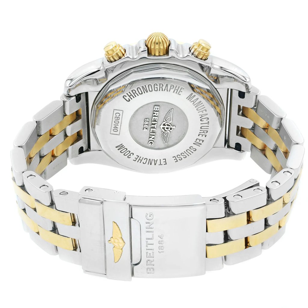 Back View Of {Caseback} Back Case And Closed Stainless and Solid Gold Band Of Breitling CB014012/BA53-378C Watch Display Model Condition