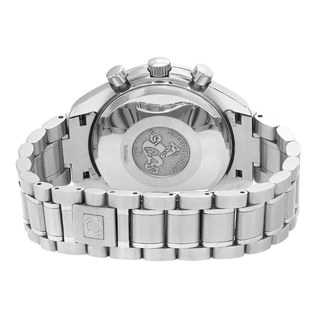 Back View Of Solid Back Case And Closed Stainless Steel Band Of OMEGA 3520.50.00 Watch Pre Owned Condition
