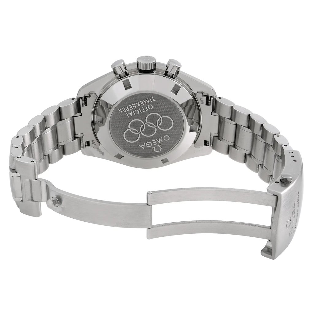 Back View Of Solid Back Case And Open Stainless Steel Band Of OMEGA 3557.50.00 Watch Pre Owned Condition