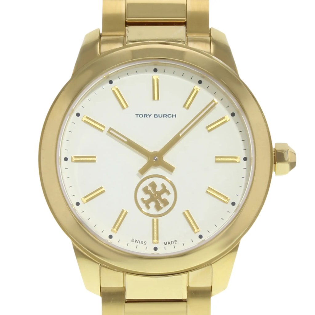 Up Close Front Facing Picture Of Tory Burch TB1200 Stainless Steel Watch Pre Owned Condition