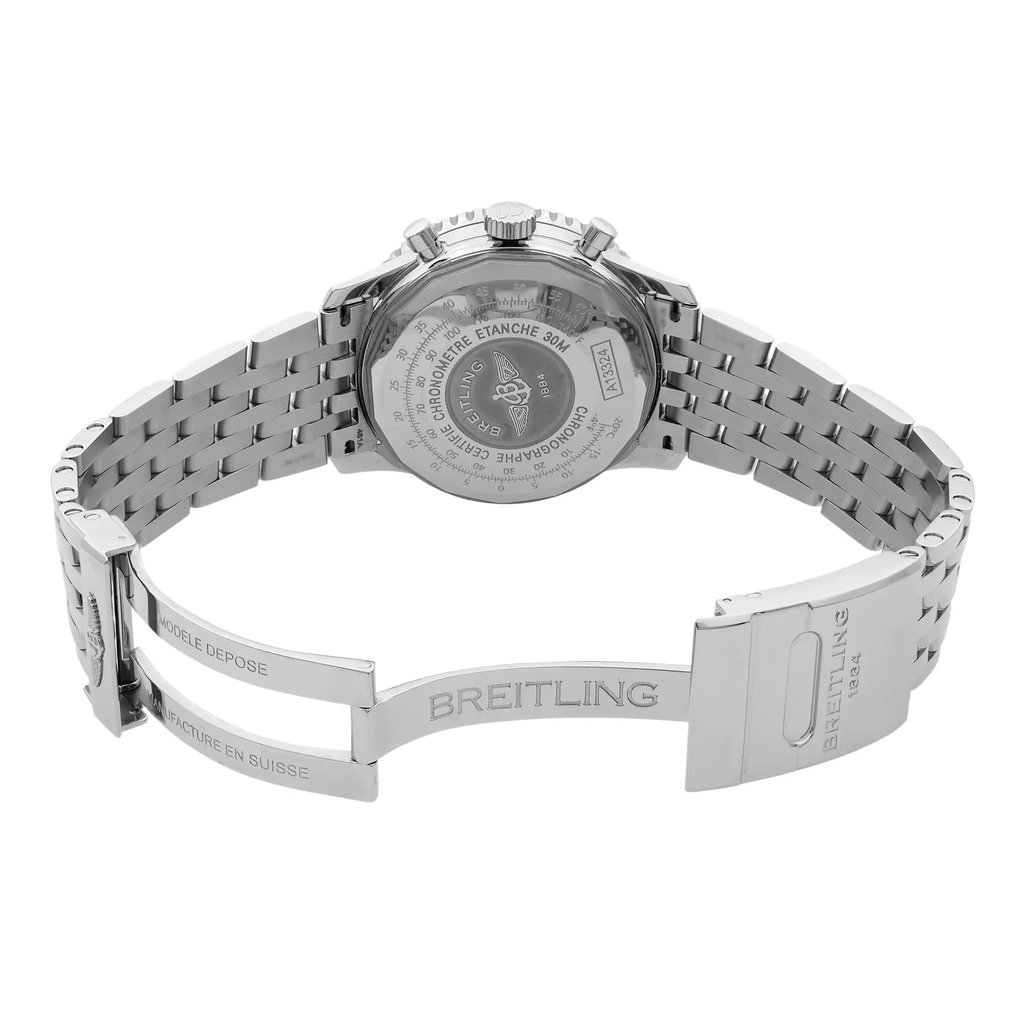 Back View Of Screwback Back Case And Open Stainless Steel Band Of Breitling A13324121G1A1 Watch Display Model Condition